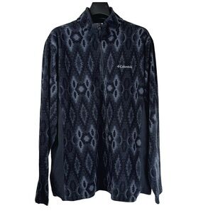 COLUMBIA Men's Black and Grey 1/4 Zip Fleece Pullover w Snowflake Print Design L